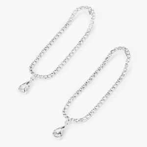 🌬️ Silver 2" Open Link Teardrop Rhinestone Drop Earrings